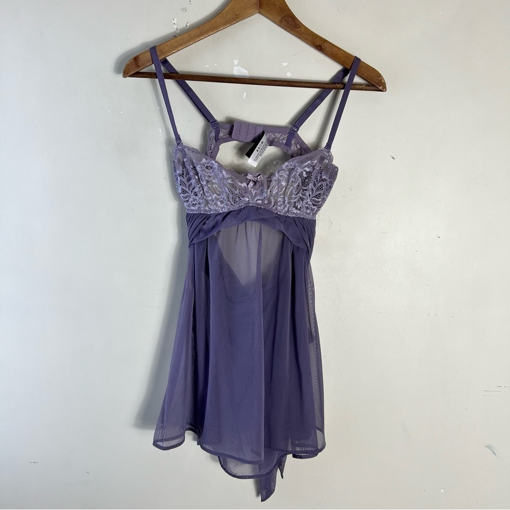 Adore Me Elegant Purple Lace Babydoll Lingerie Size 34C Feminine Sheer